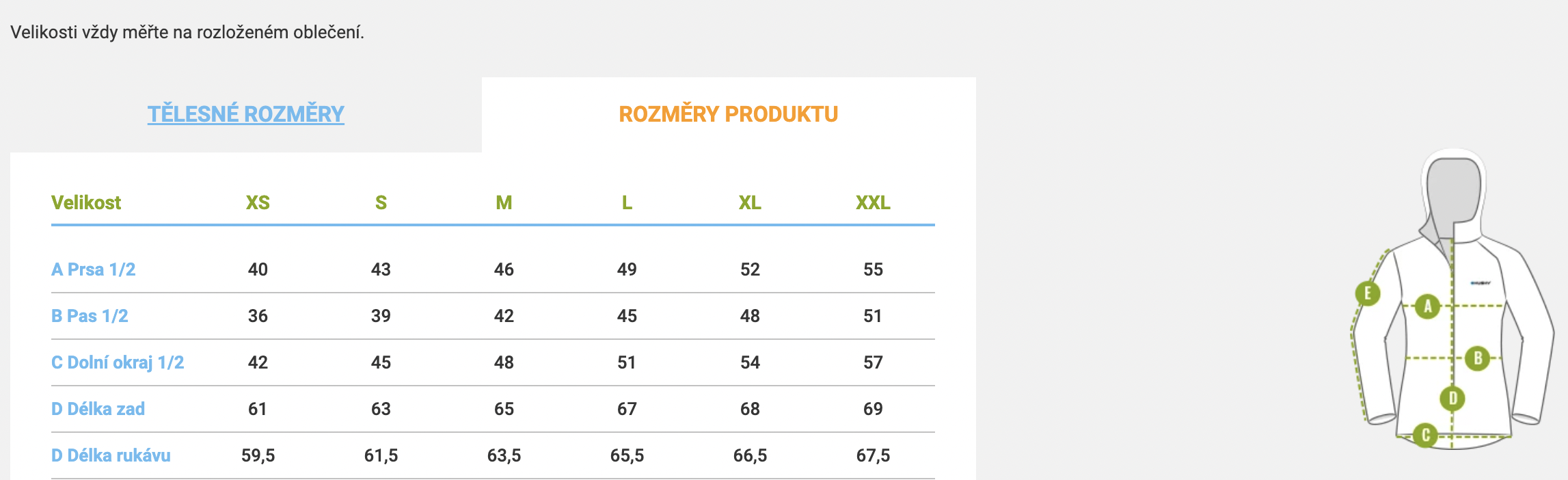 velikostni tabulka damske mikiny Husky Artic